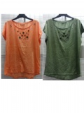 LADIES OIL WASH T-SHIRT WITH BEADS